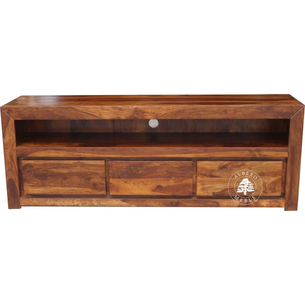 Drewniana niska szafka telewizyjna z szufladami