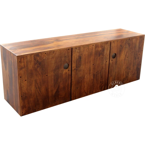 Drewniana niska szafka telewizyjna z szufladami