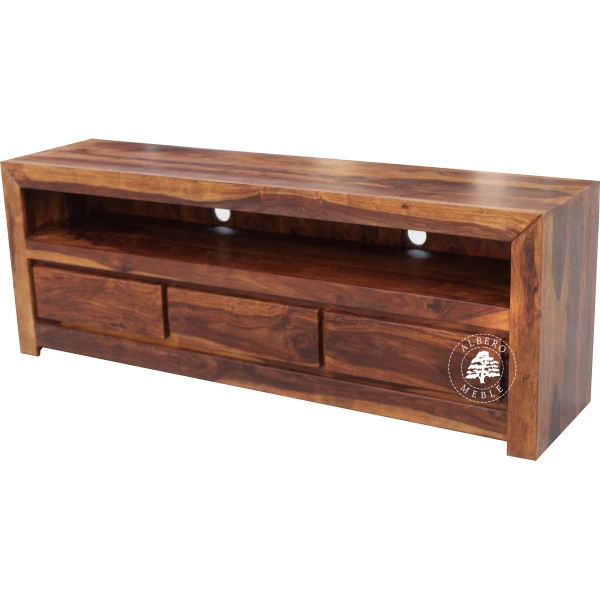 Drewniana niska szafka telewizyjna z szufladami