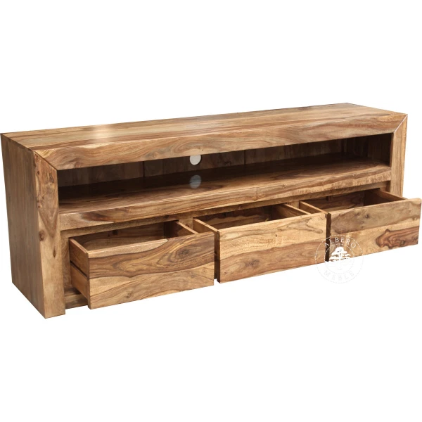 Drewniana niska szafka telewizyjna z szufladami
