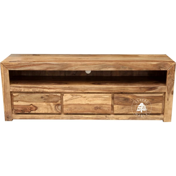 Drewniana niska szafka telewizyjna z szufladami