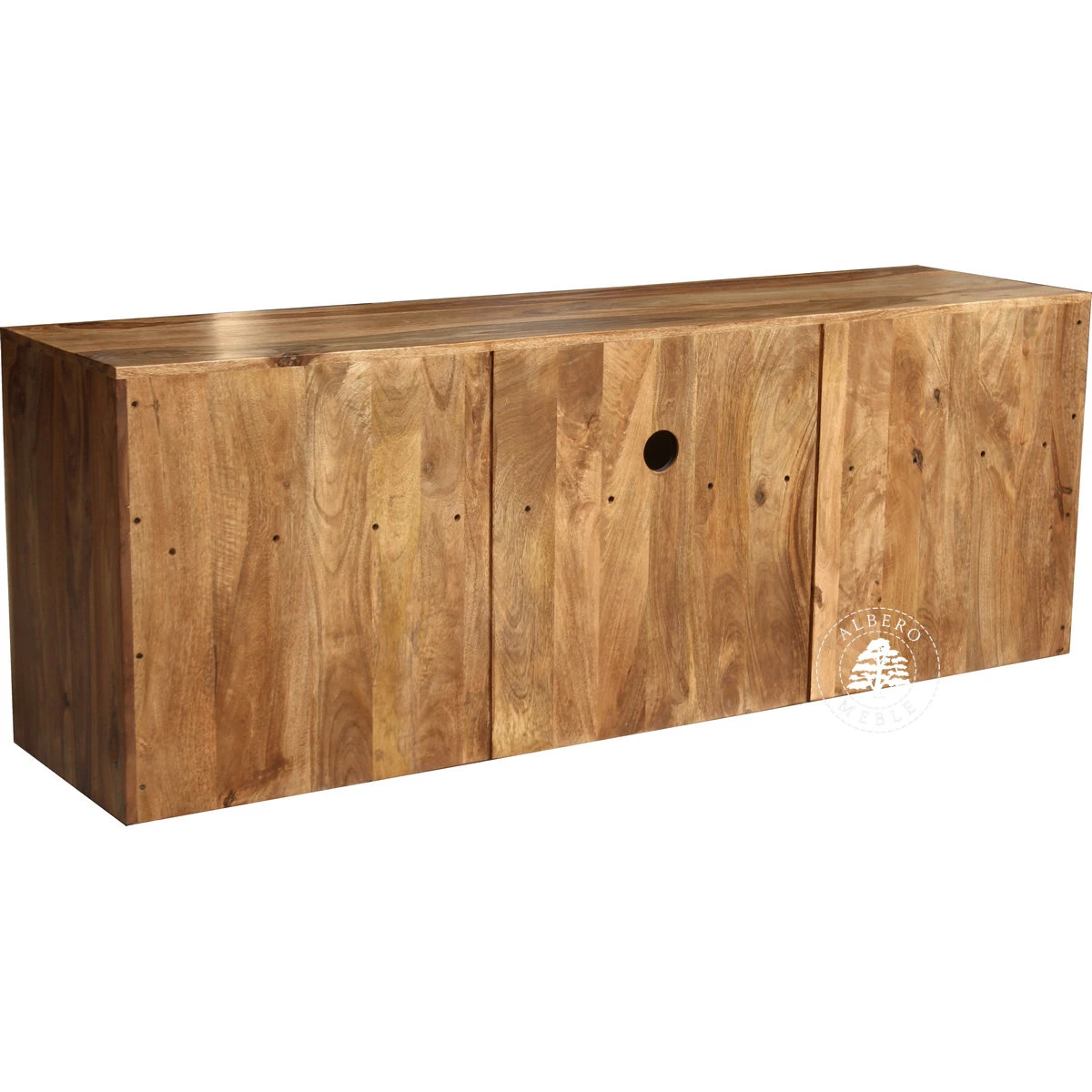 Drewniana niska szafka telewizyjna z szufladami