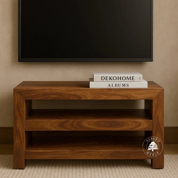 Nowoczesny drewniany regał na sprzęt RTV i audio