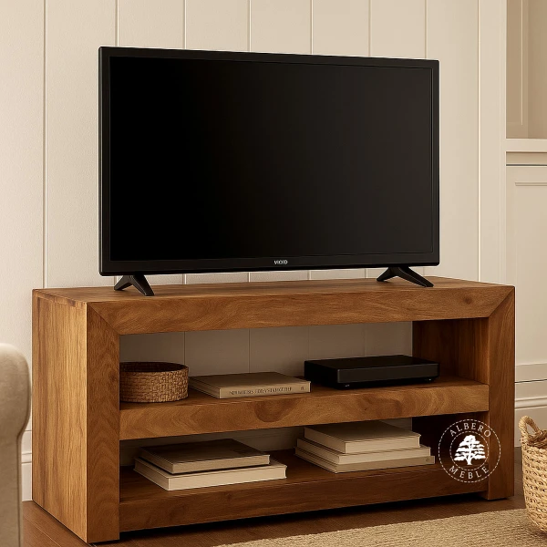 Nowoczesny drewniany regał na sprzęt RTV i audio