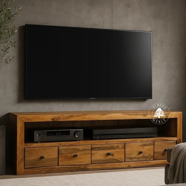 Nowoczesna drewniana komoda RTV z szufladami na płyty CD
