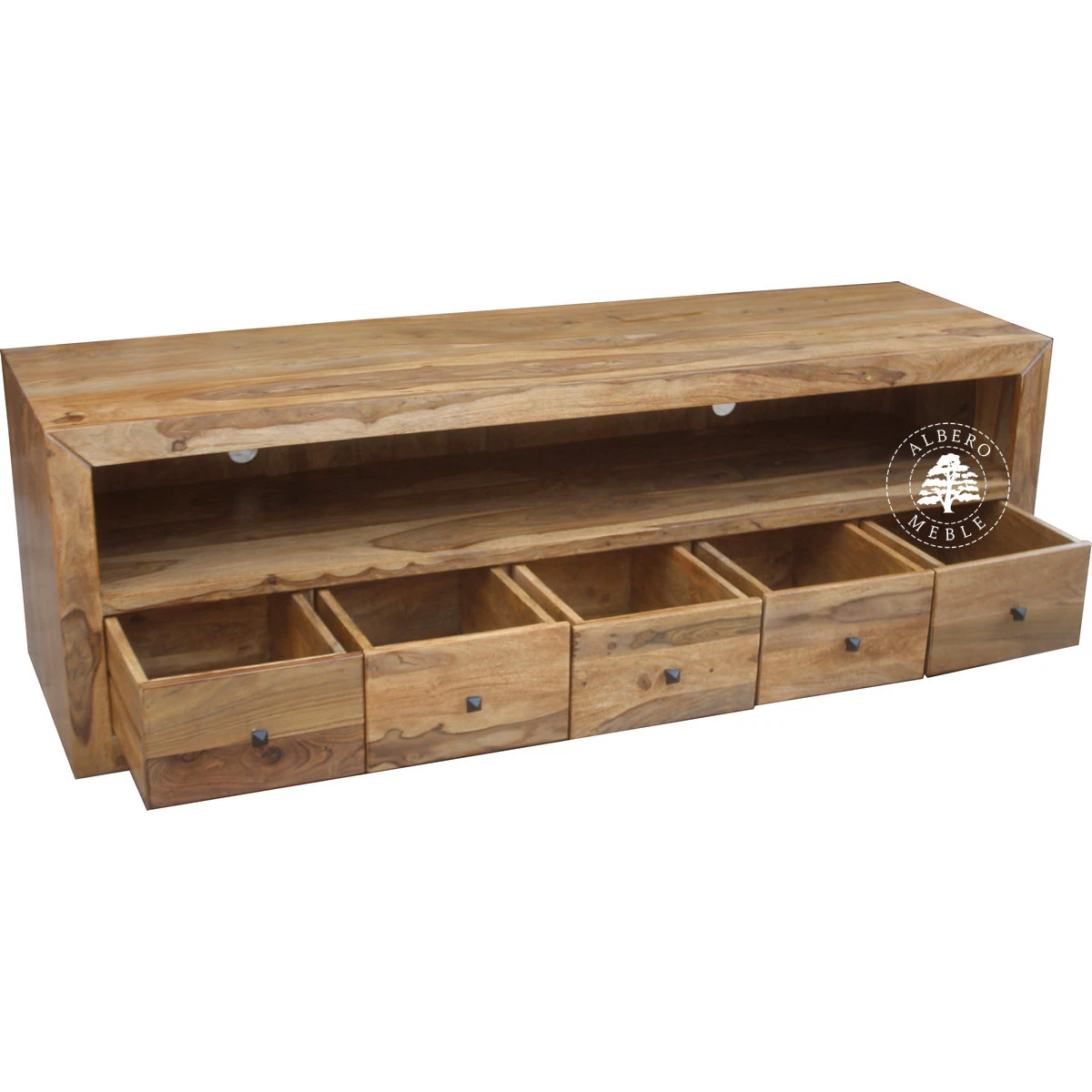 Nowoczesna drewniana komoda RTV z szufladami na płyty CD