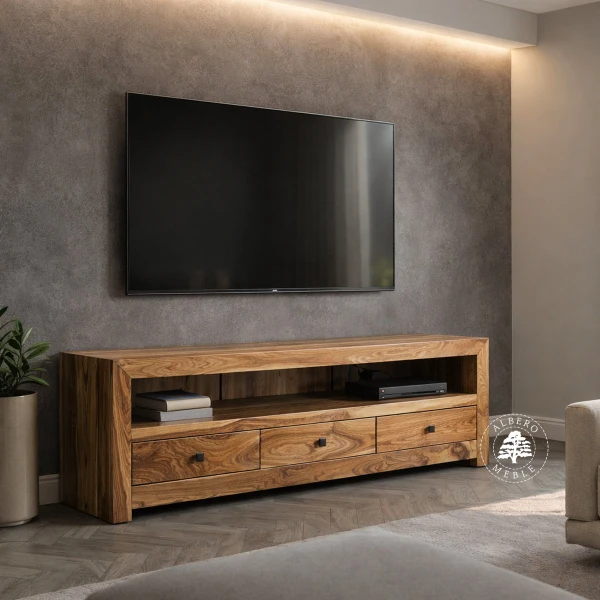 Niska drewniana szafka z szufladami do salonu