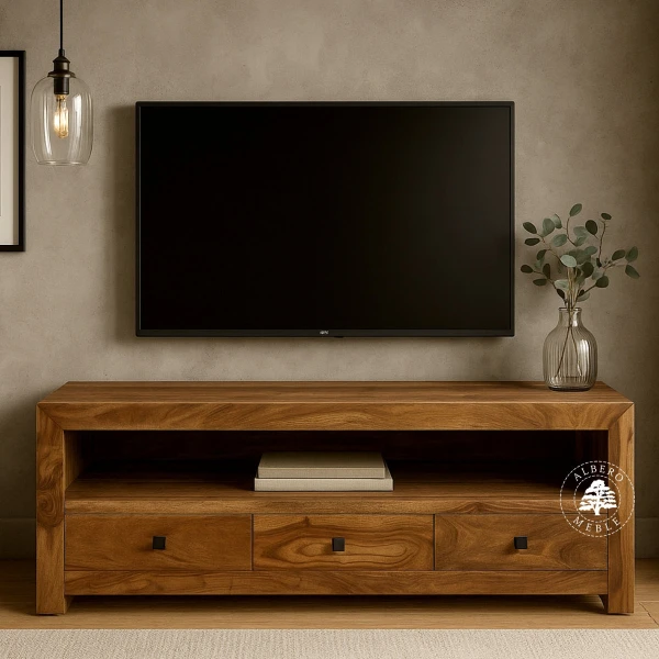 Niska drewniana szafka z szufladami do salonu