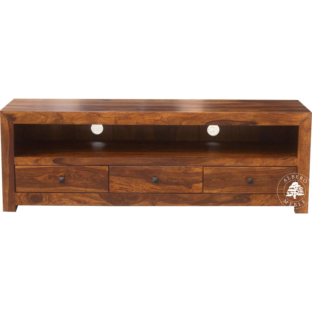 Niska drewniana szafka z szufladami do salonu