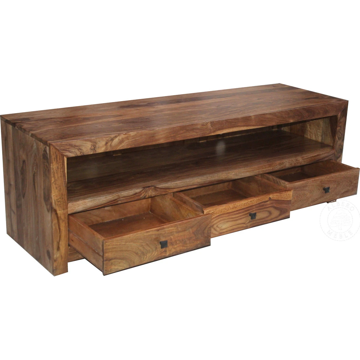 Niska drewniana szafka z szufladami do salonu