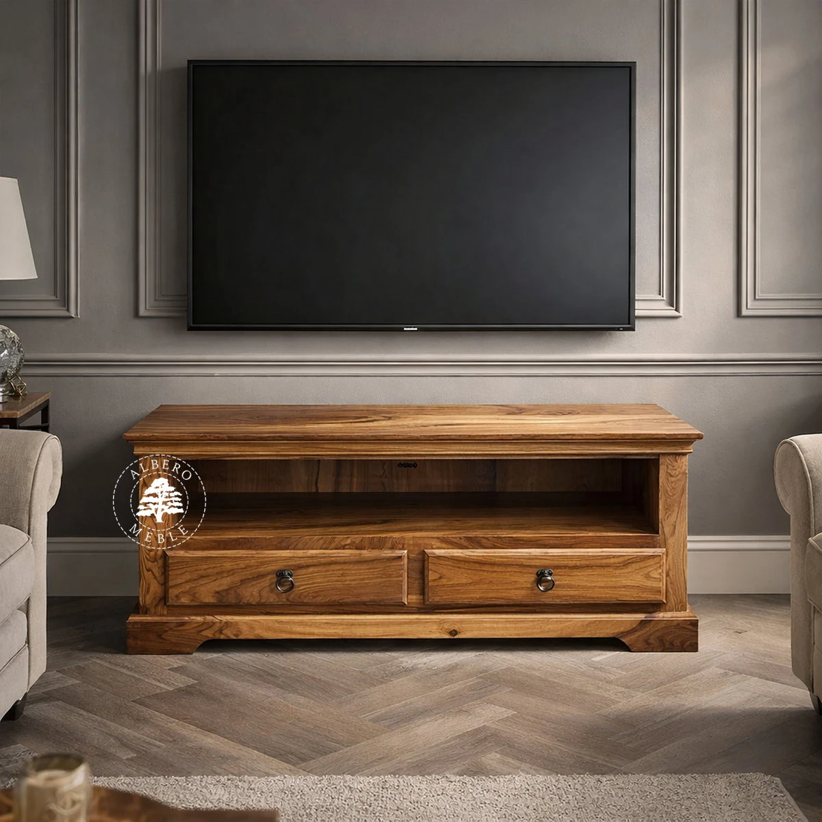 Klasyczna kolonialna komoda telewizyjna z palisandru