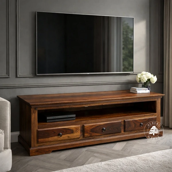 Kolonialna niska drewniana komoda RTV