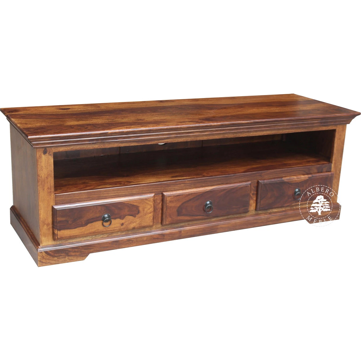 Kolonialna niska drewniana komoda RTV