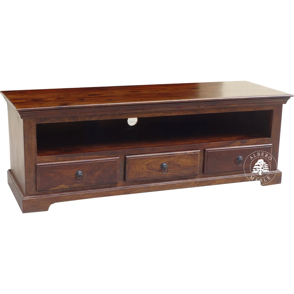 Kolonialna niska drewniana komoda RTV