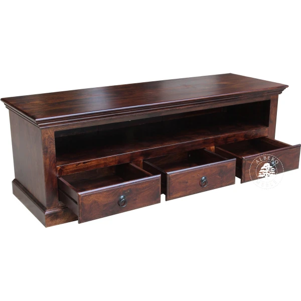 Kolonialna niska drewniana komoda RTV