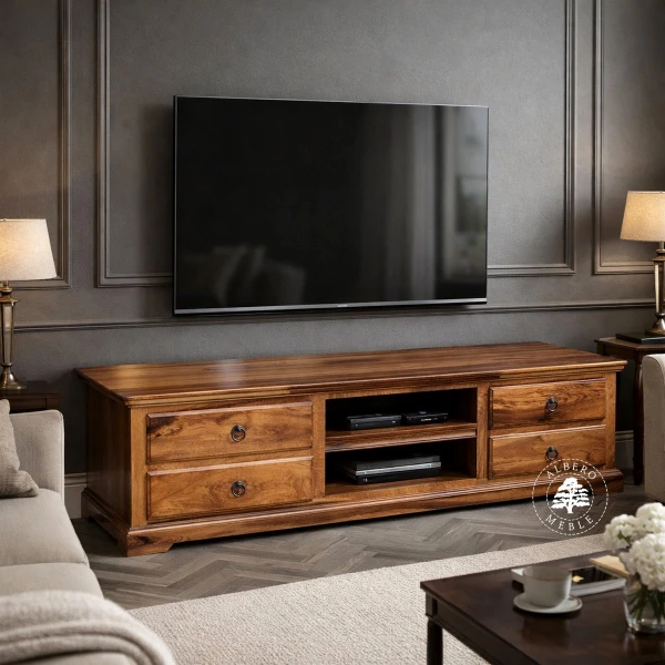 Klasyczna szafka RTV wykonana ręcznie z drewna