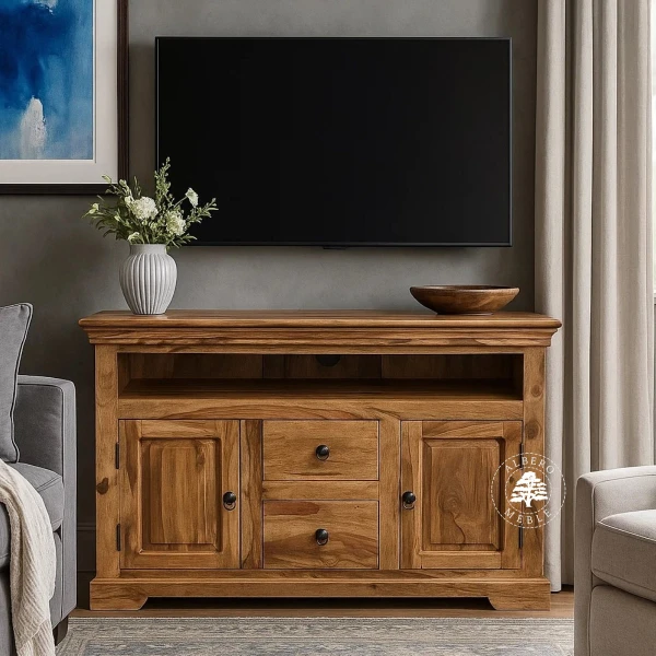 Klasyczna drewniana komoda na RTV z drzwiami