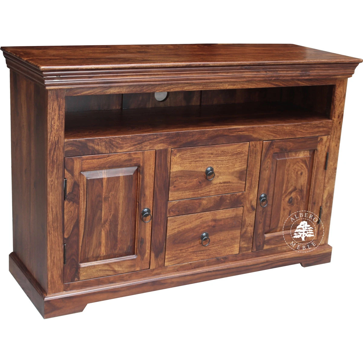 Klasyczna drewniana komoda na RTV z drzwiami
