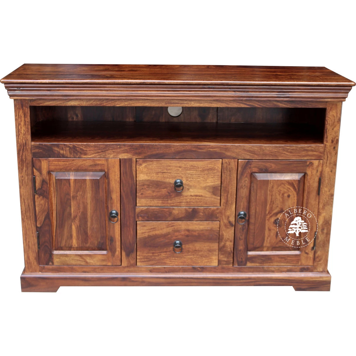 Klasyczna drewniana komoda na RTV z drzwiami