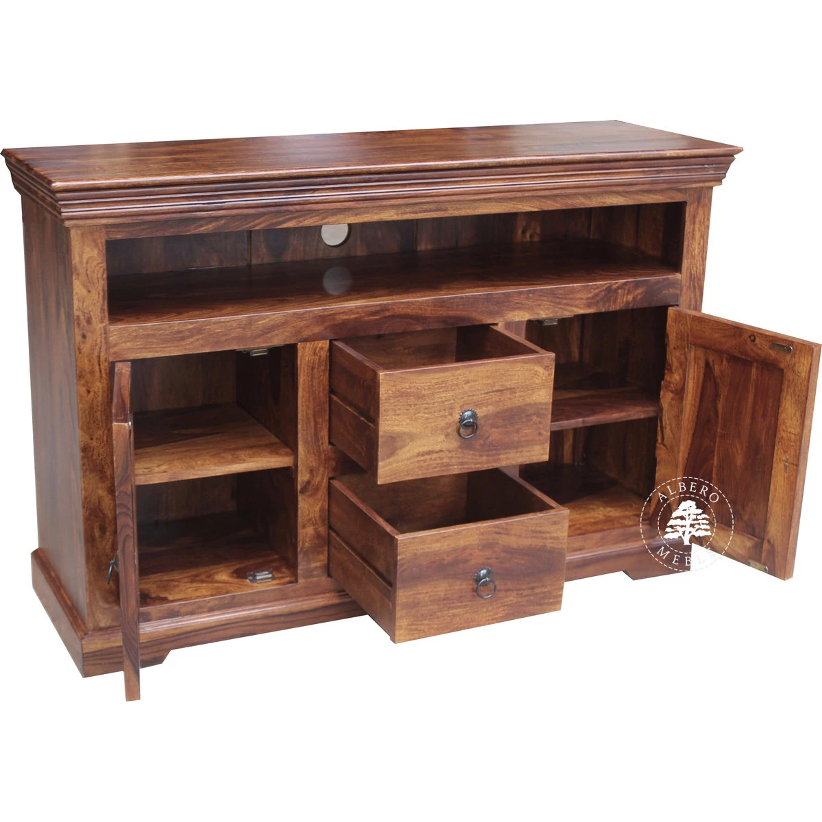 Klasyczna drewniana komoda na RTV z drzwiami