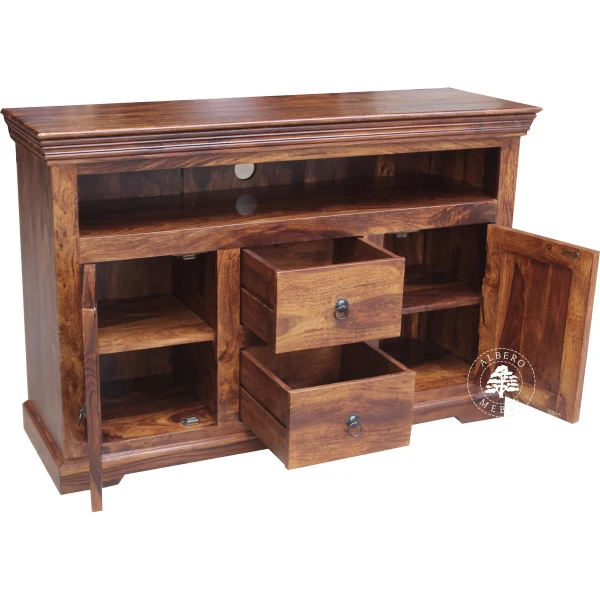 Klasyczna drewniana komoda na RTV z drzwiami