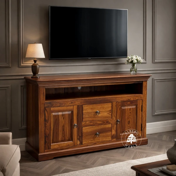 Klasyczna drewniana komoda na RTV z drzwiami