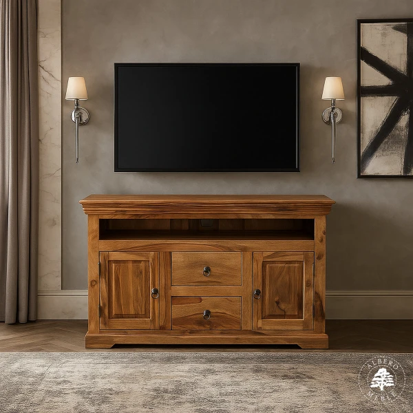 Klasyczna drewniana komoda na RTV z drzwiami