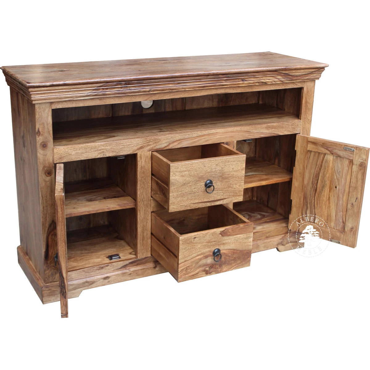 Klasyczna drewniana komoda na RTV z drzwiami