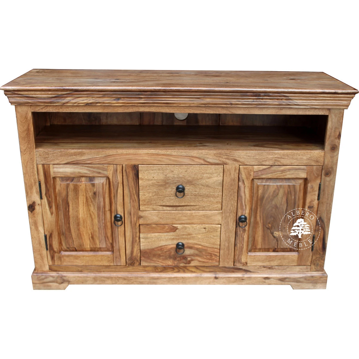 Klasyczna drewniana komoda na RTV z drzwiami