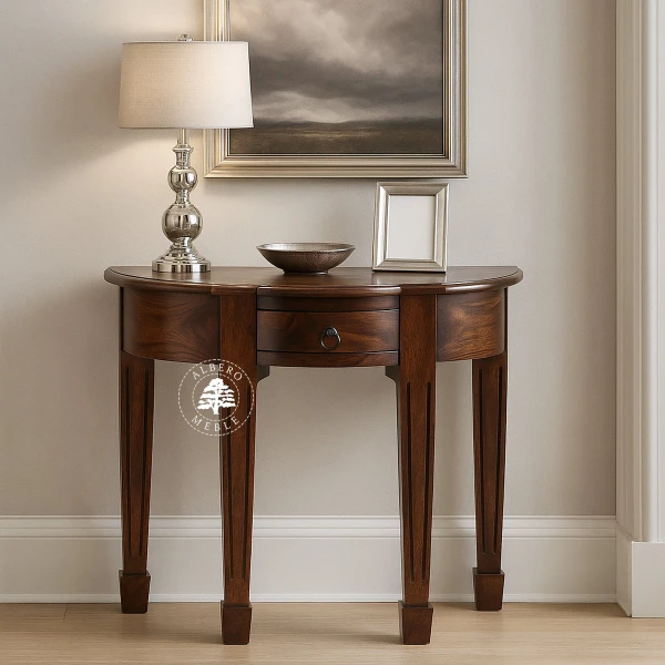 Stylizowana półokrągła konsola z litego drewna z ozdobny