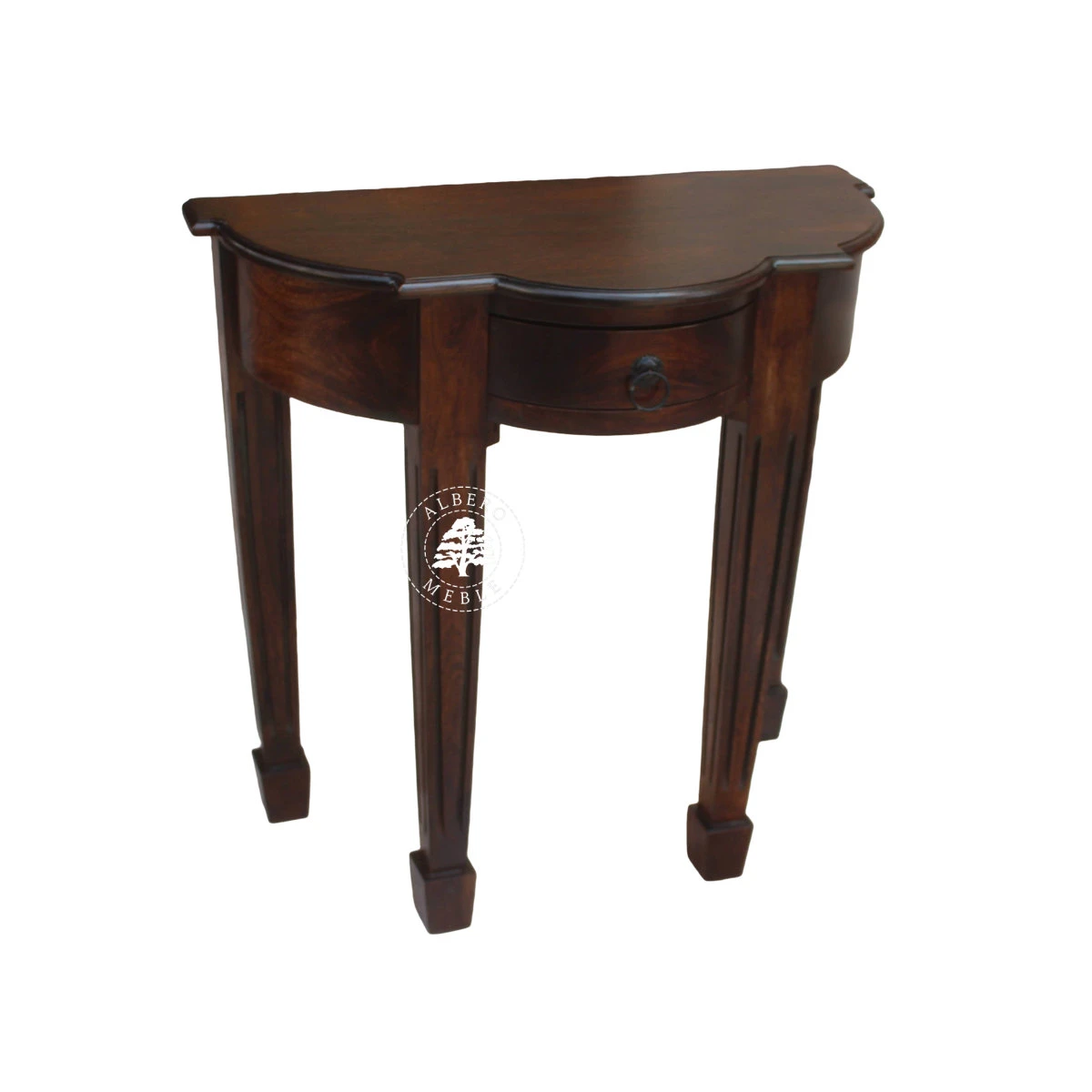 Stylizowana półokrągła konsola z litego drewna z ozdobny