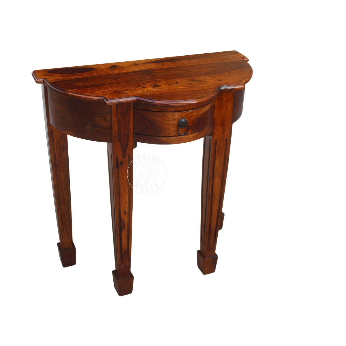 Stylizowana półokrągła konsola z litego drewna z ozdobny