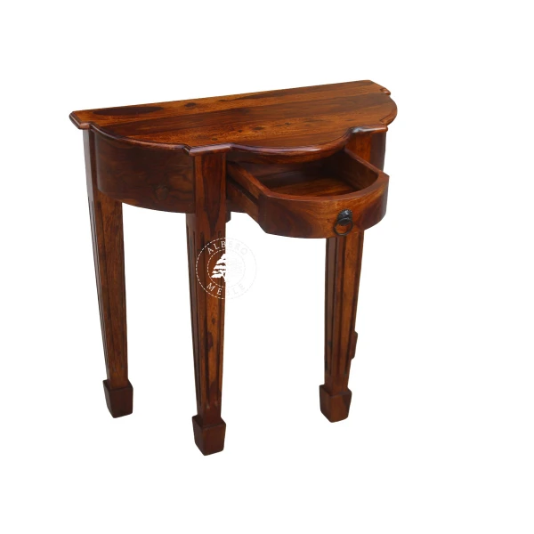 Stylizowana półokrągła konsola z litego drewna z ozdobny