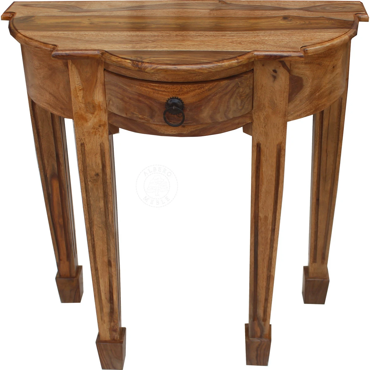 Stylizowana półokrągła konsola z litego drewna z ozdobny