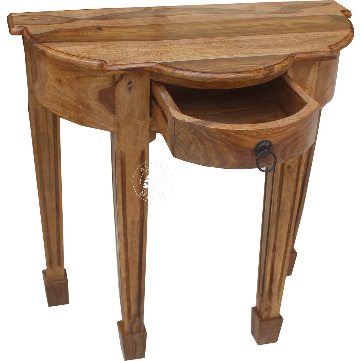 Stylizowana półokrągła konsola z litego drewna z ozdobny