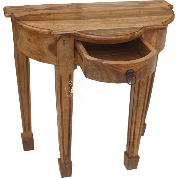 Stylizowana półokrągła konsola z litego drewna z ozdobny