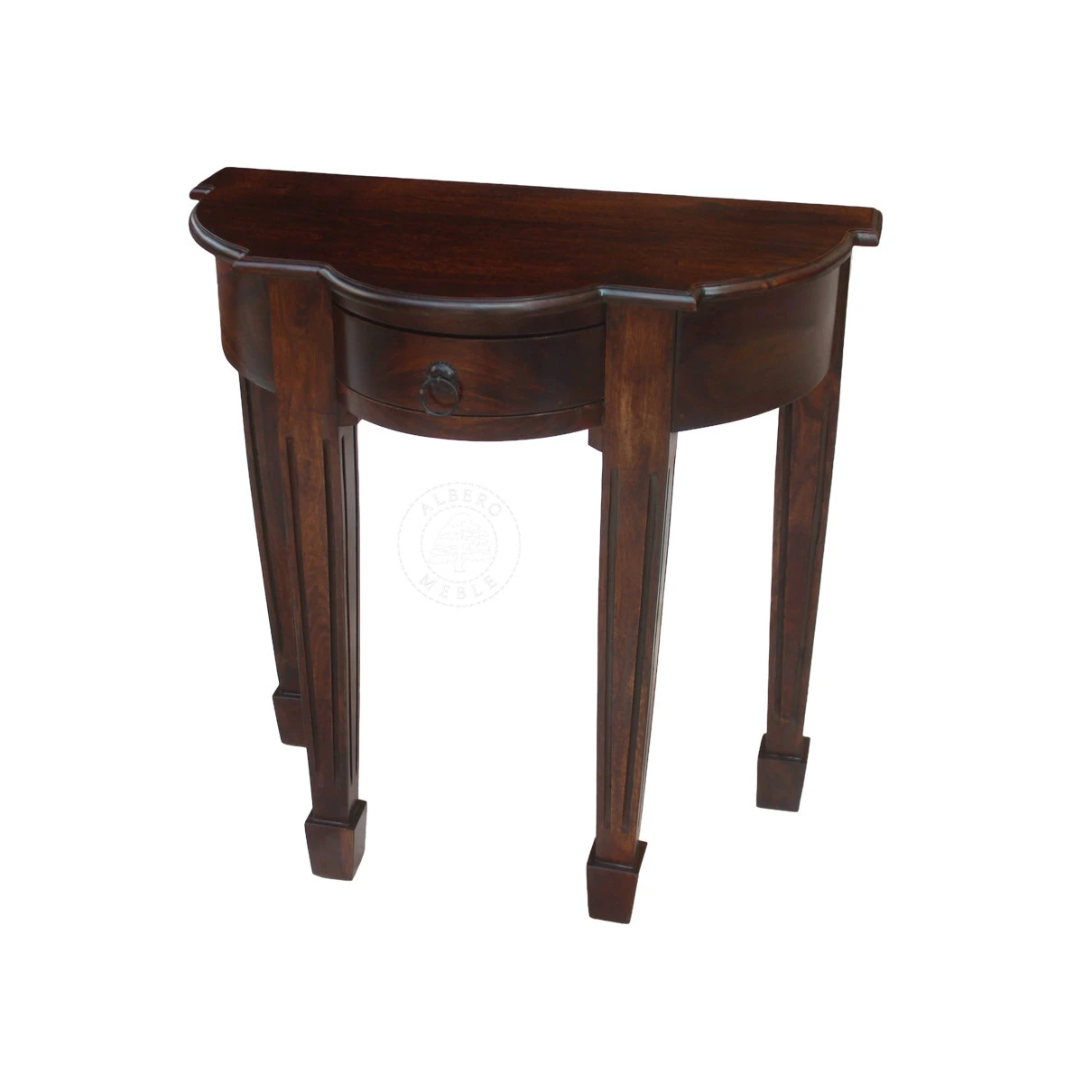 Stylizowana półokrągła konsola z litego drewna z ozdobny