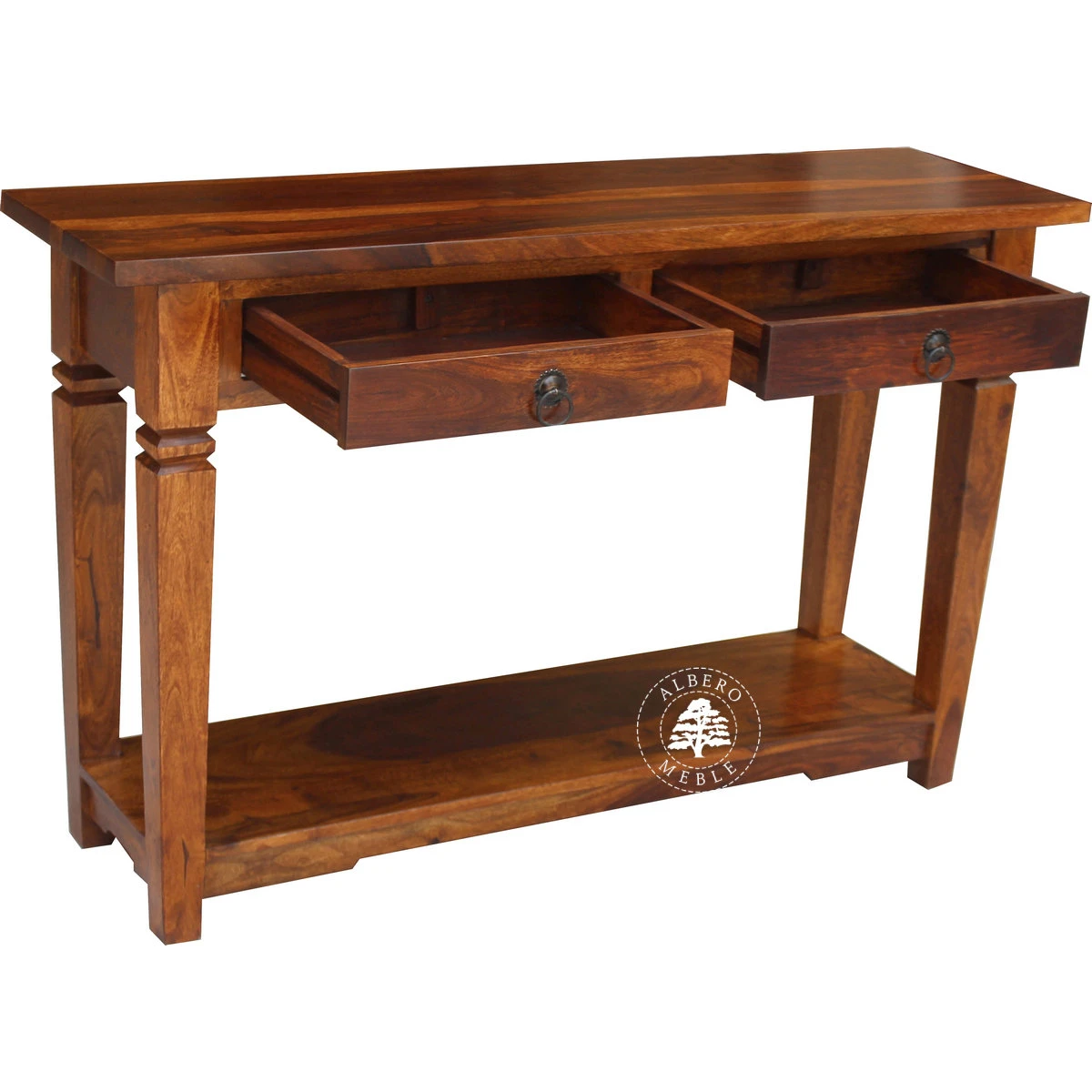 Długa kolonialna konsola z litego drewna palisander z dolna