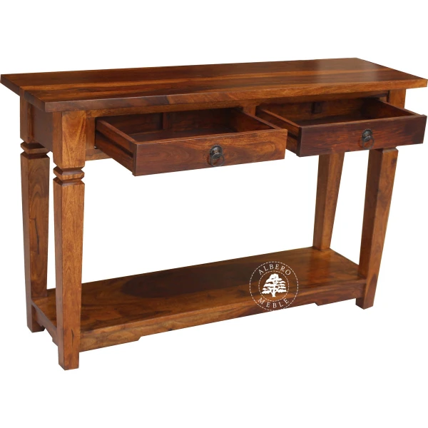 Długa kolonialna konsola z litego drewna palisander z dolna