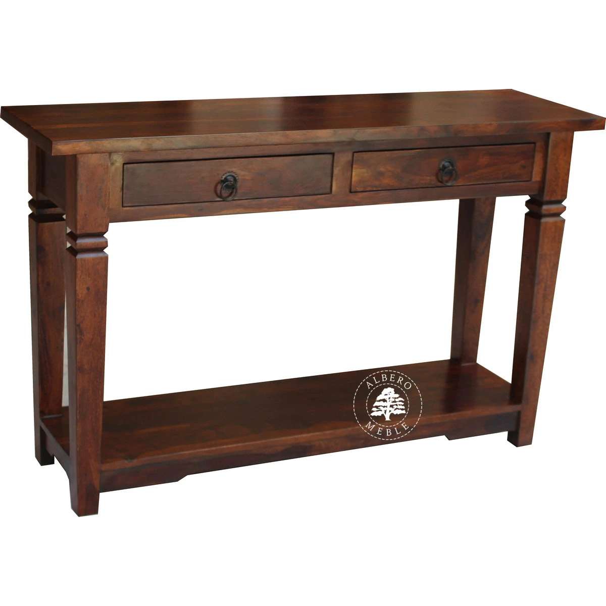 Długa kolonialna konsola z litego drewna palisander z dolna