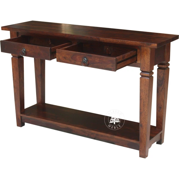 Długa kolonialna konsola z litego drewna palisander z dolna