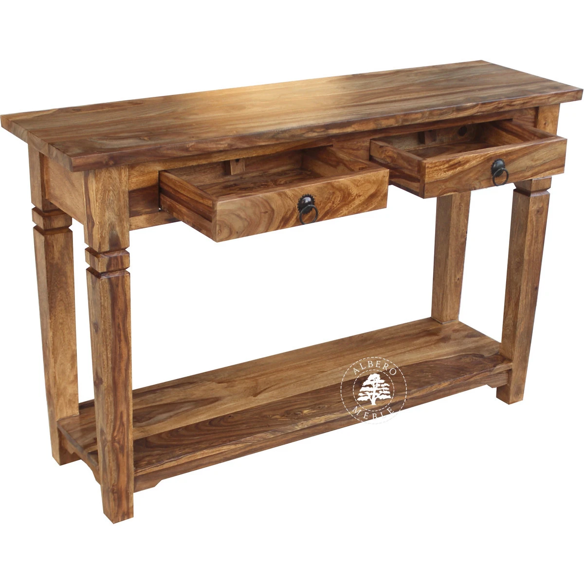 Długa kolonialna konsola z litego drewna palisander z dolna