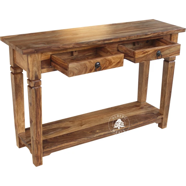 Długa kolonialna konsola z litego drewna palisander z dolna