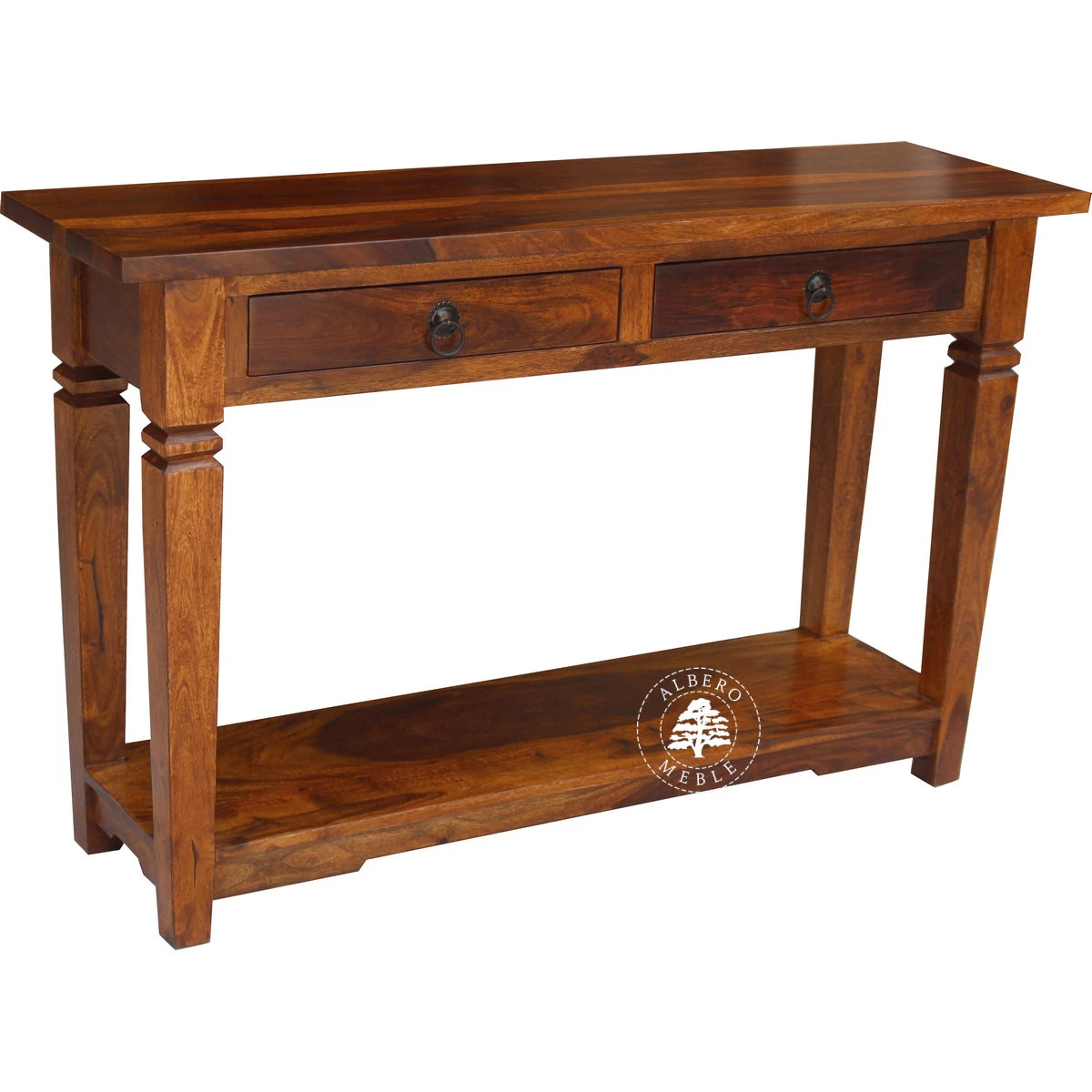 Długa kolonialna konsola z litego drewna palisander z dolna