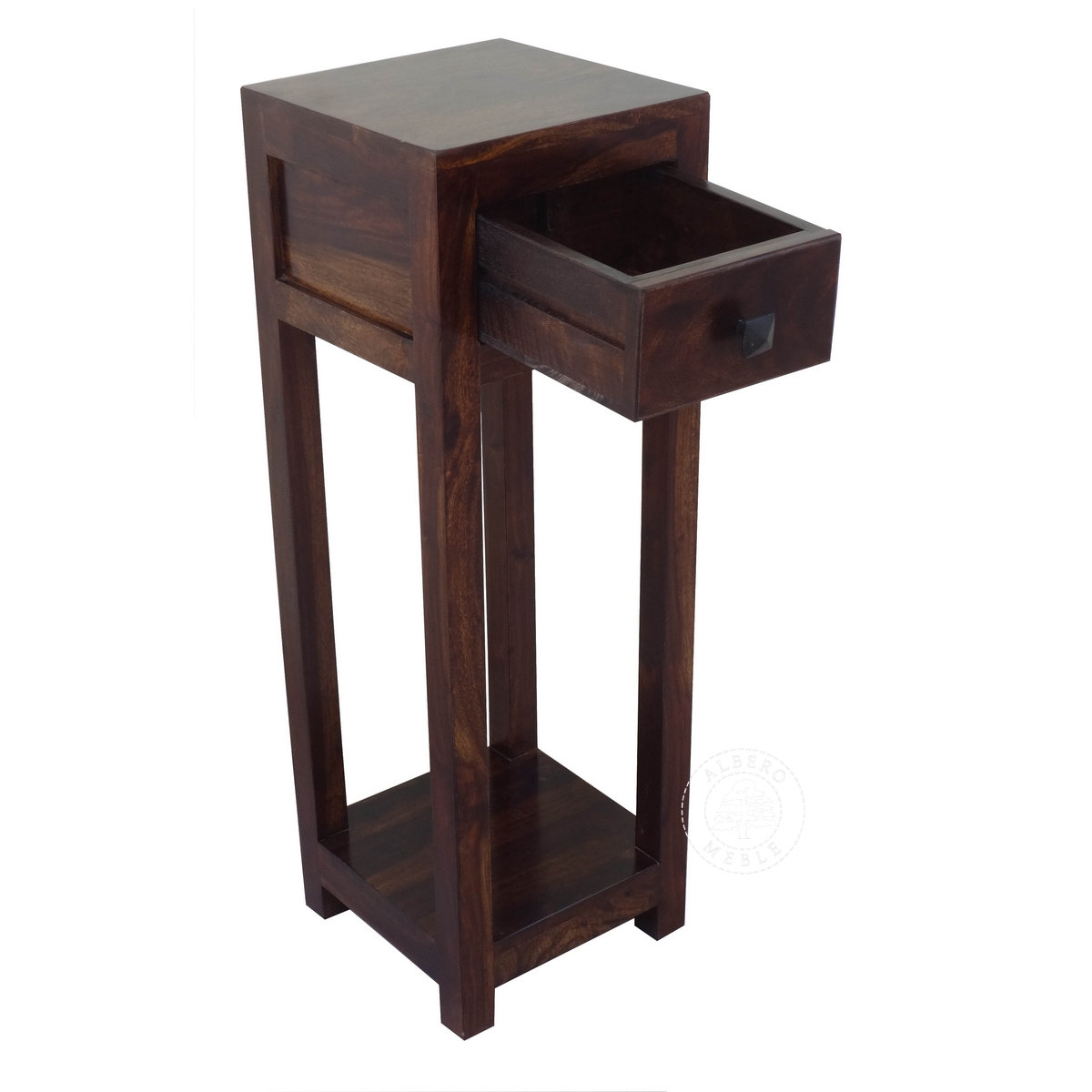 Wysoka mała konsola Modern Cube z drewna litego