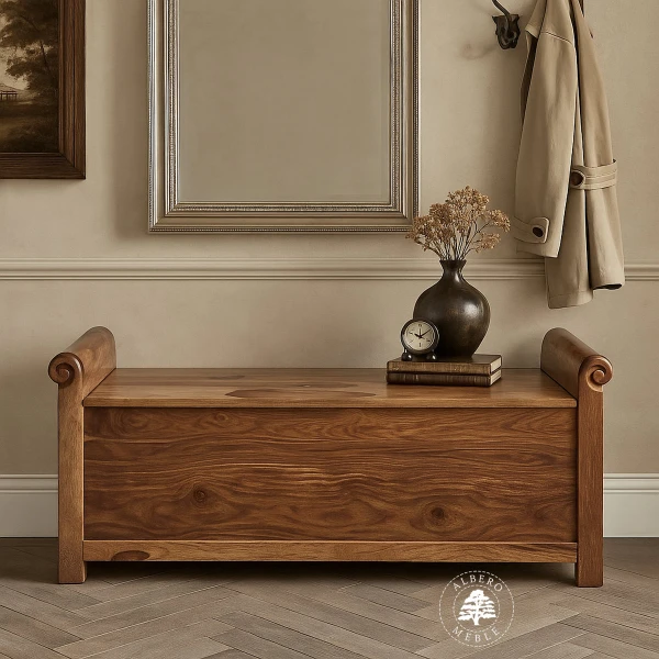 Rustykalna skrzynia do przedpokoju z drewna palisander indyj