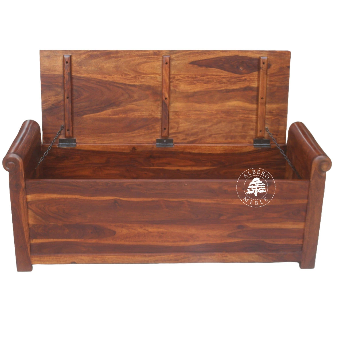 Rustykalna skrzynia do przedpokoju z drewna palisander indyj