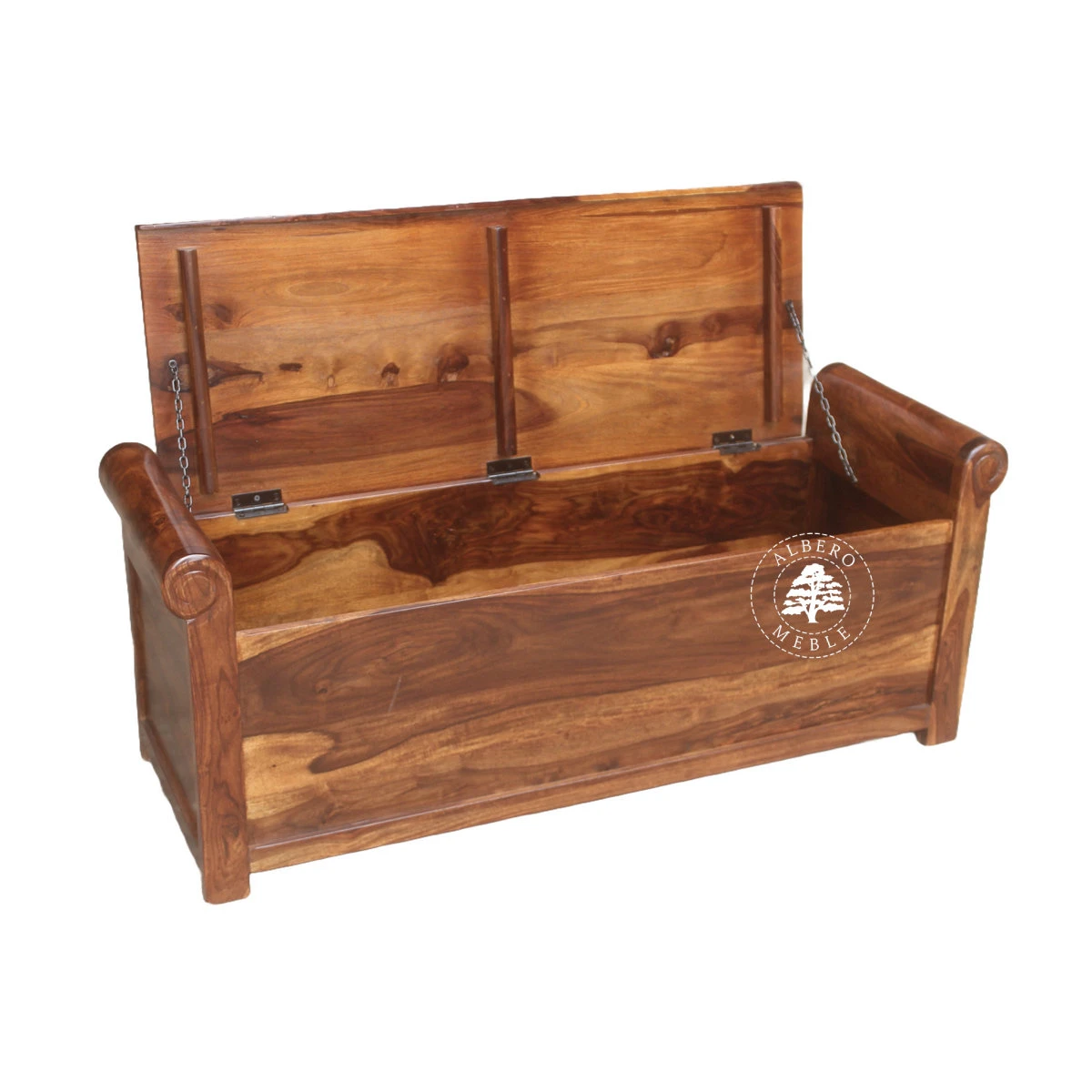 Rustykalna skrzynia do przedpokoju z drewna palisander indyj