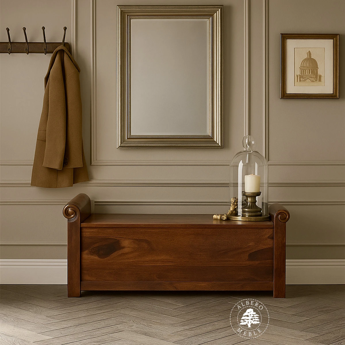 Rustykalna skrzynia do przedpokoju z drewna palisander indyj