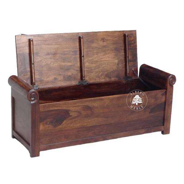 Rustykalna skrzynia do przedpokoju z drewna palisander indyj